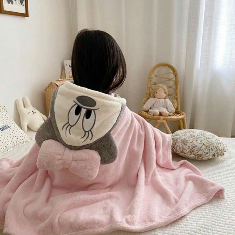 Khăn tắm bông kèm nón trùm đầu cho bé lông mềm mịn, dày dặn họa tiết siêu xinh