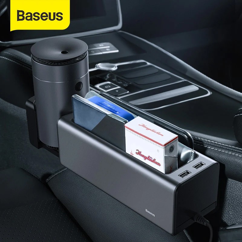 Hộp đựng đồ cho xe ô tô Baseus Deluxe Metal thiết kế kim loại tích hợp nguồn 2 cổng USB cho ô tô