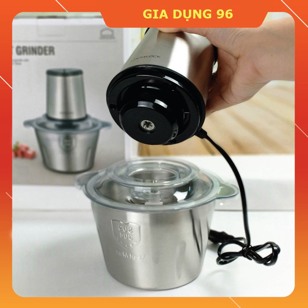 Máy Xay Thịt Cối Inox 2L Công Suất 300W, Cối Xay Thực Phẩm Đa Năng 4 Lưỡi Đa Năng