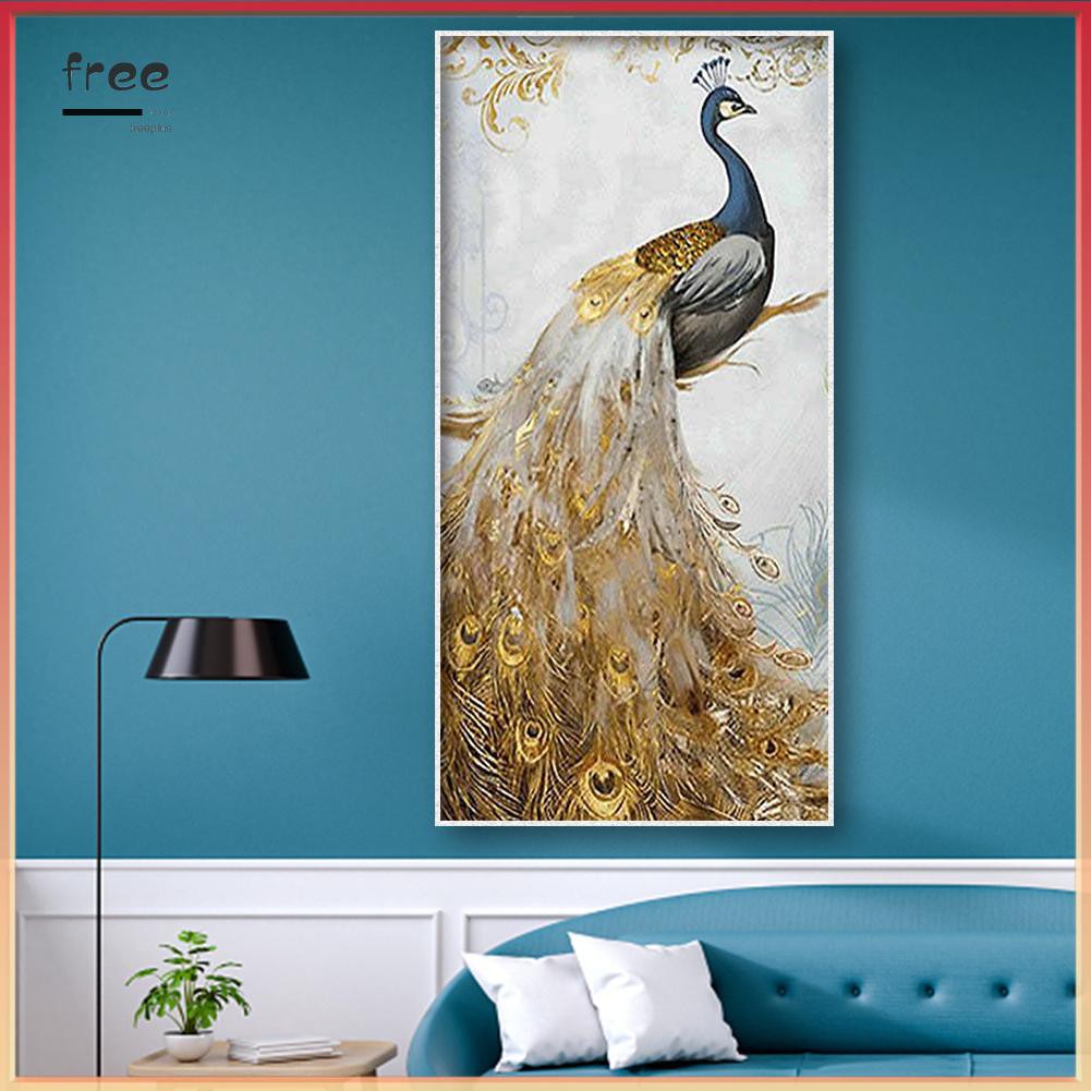 Tranh Đính Đá Tự Làm Hình Con Công 45x85cm