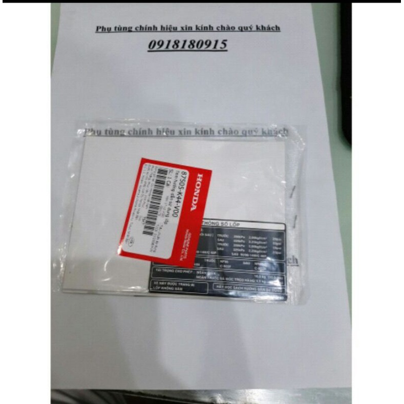 Tem thông số lốp sh 2013-2019 chính hãng honda