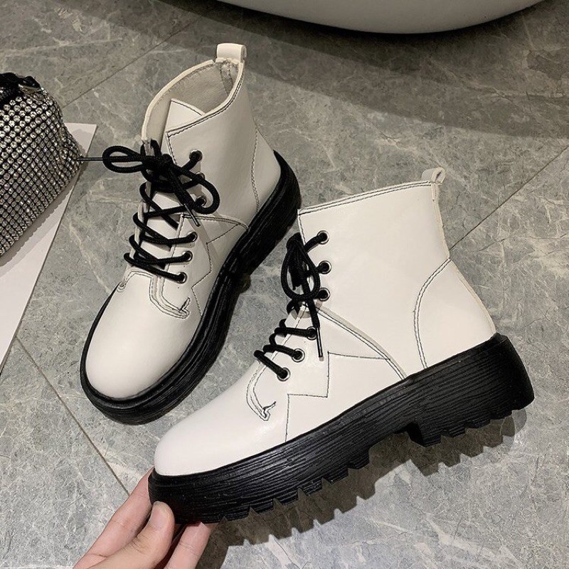 Giày Bốt Martins 2 màu đen trắng phong cách boots ulzzang phòng cách hàn quốc cho nữ