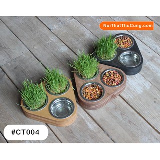 Bát ăn cho mèo đế tam giác 3 ngăn chống đổ bằng gỗ PetZou CT004 -Nội Thất Thú Cưng lắp ráp