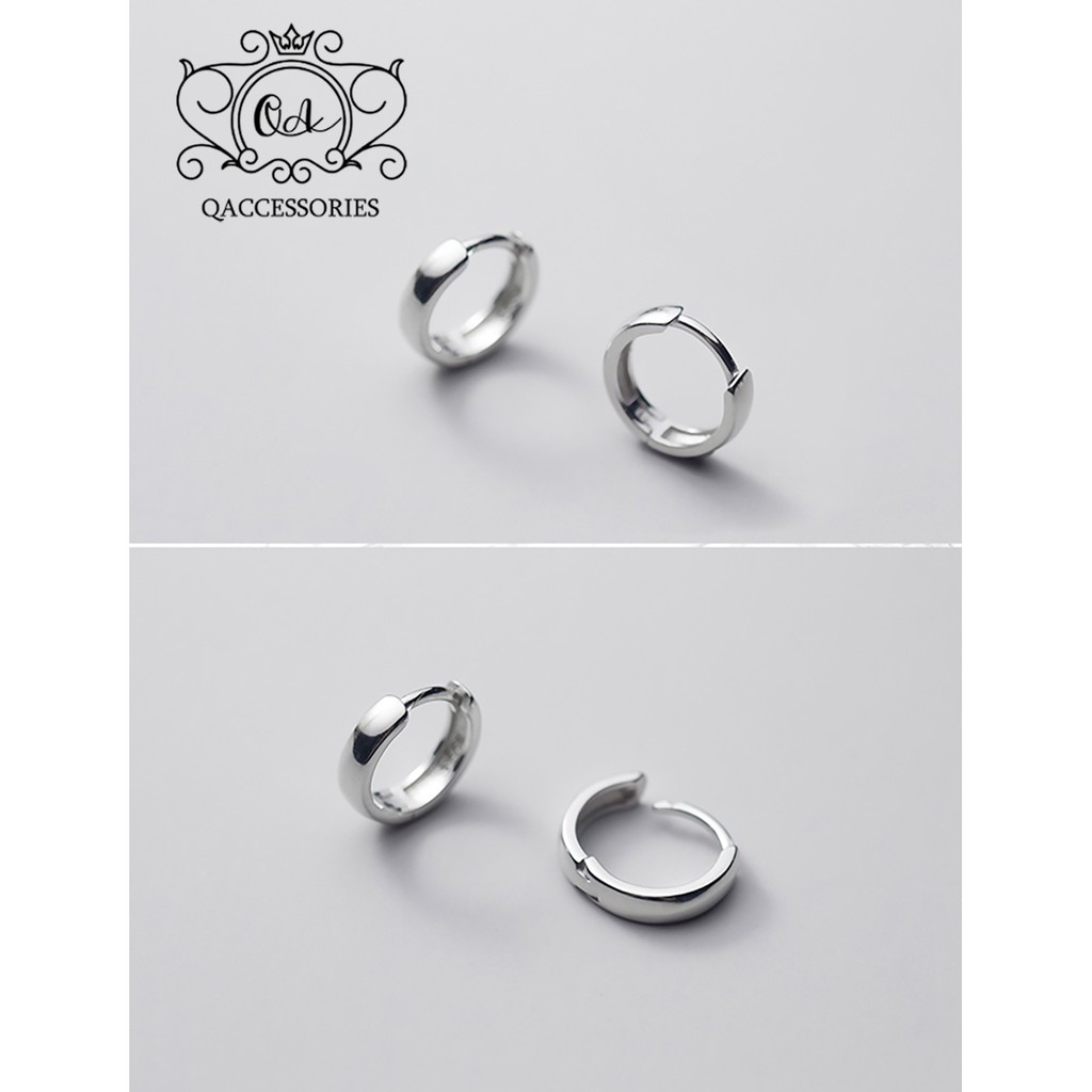 Khuyên tai bạc 925 nam nữ tròn dày bản to chốt lẫy bông tối giản S925 HOOP Silver Earrings QA SILVER EA210206