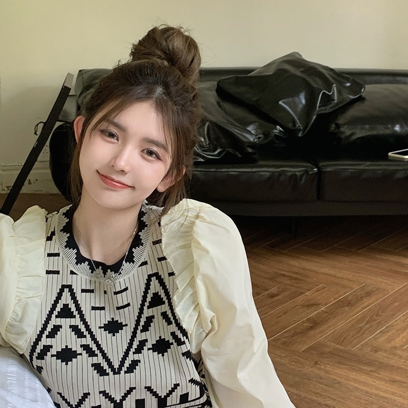 Áo len ZHELIHANGFEI tay dài lưng cao giả hai lớp thời trang năng động