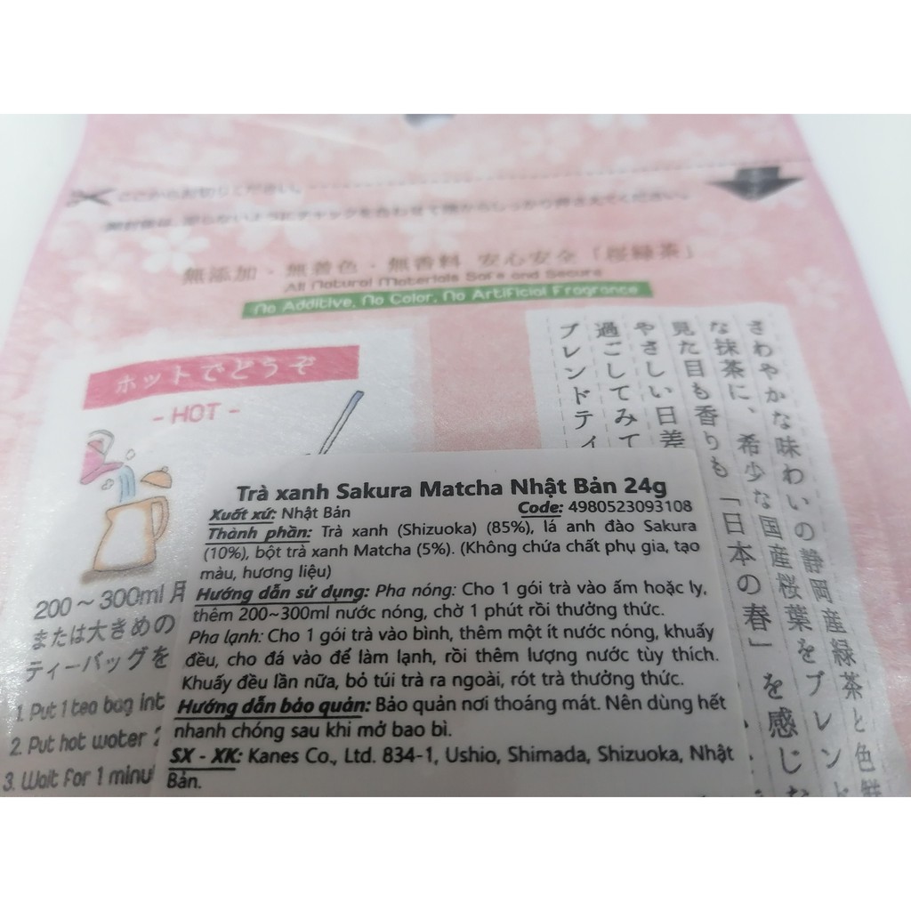 [TRÀ TÚI LỌC] Trà xanh Sakura matcha [Japan] KANES Green tea with sakura leaf & matcha 24g (3g x 8 tea bags) | BigBuy360 - bigbuy360.vn