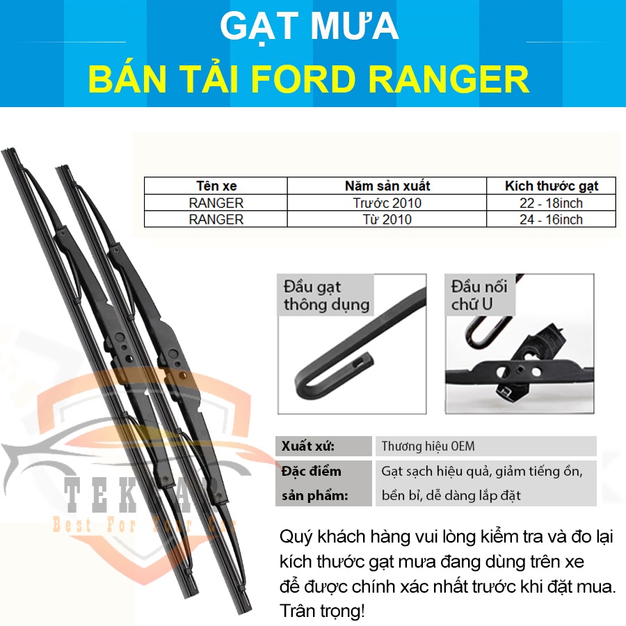 [1 CẶP ] Gạt mưa ô tô xe bán tải Ford Ranger cần gạt kính khung xương sắt lưỡi silicon lưỡi gạt nước mưa oto xe hơi