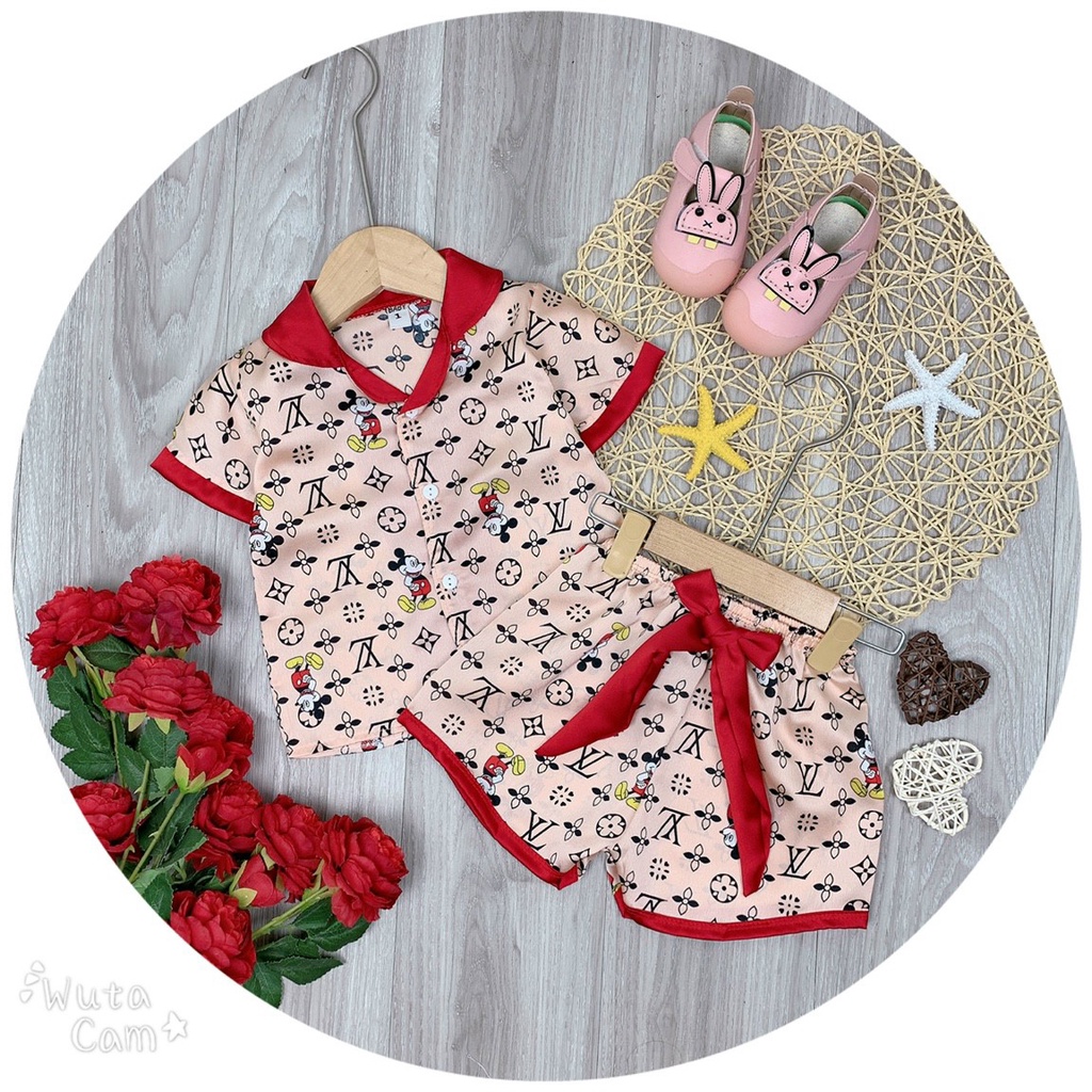 SALE BỘ PIJAMA CÔC TAY CHẤT LỤA SATIN MỀM MỊN MÁT CHO BÉ GÁI SIZE 14-27KG