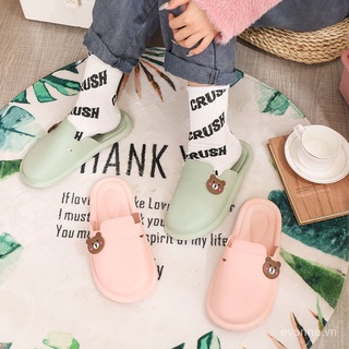 Dép Bít Mũi Đế Bằng Không Xương Quai Ngang Hình Gấu Dễ Thương Cho Nữ 2021