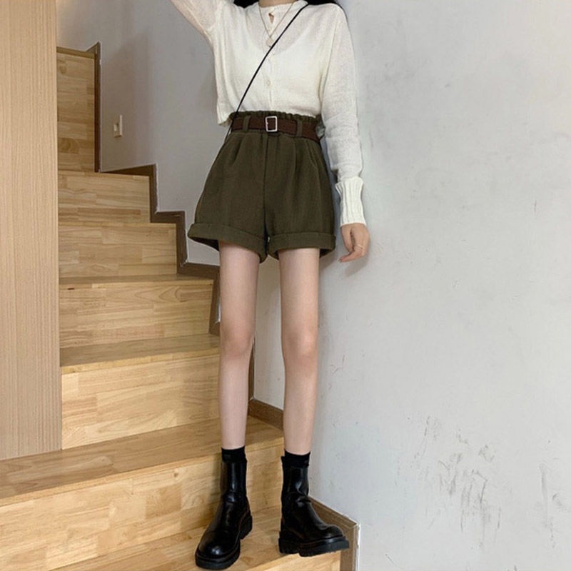 COZOK Quần Đùi Lưng Cao Ống Rộng Thời Trang Dành Cho Nữ