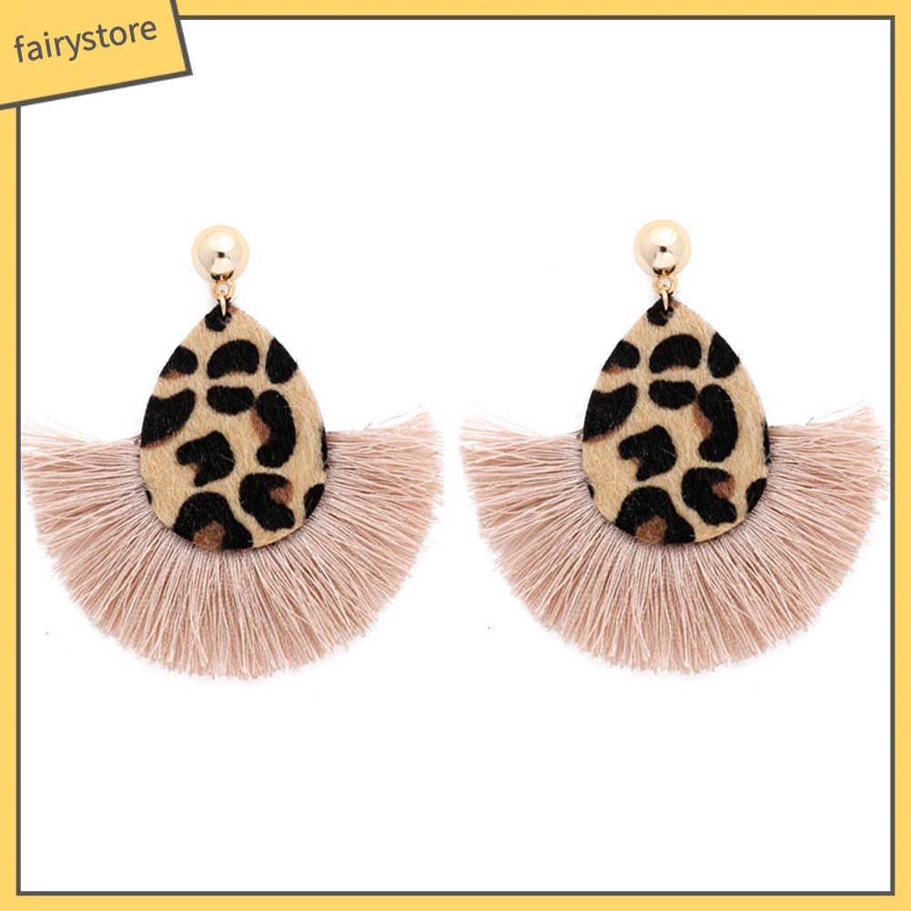 Hoa Tai Dáng Dài Phối Tua Rua Họa Tiết Da Báo Cá Tính