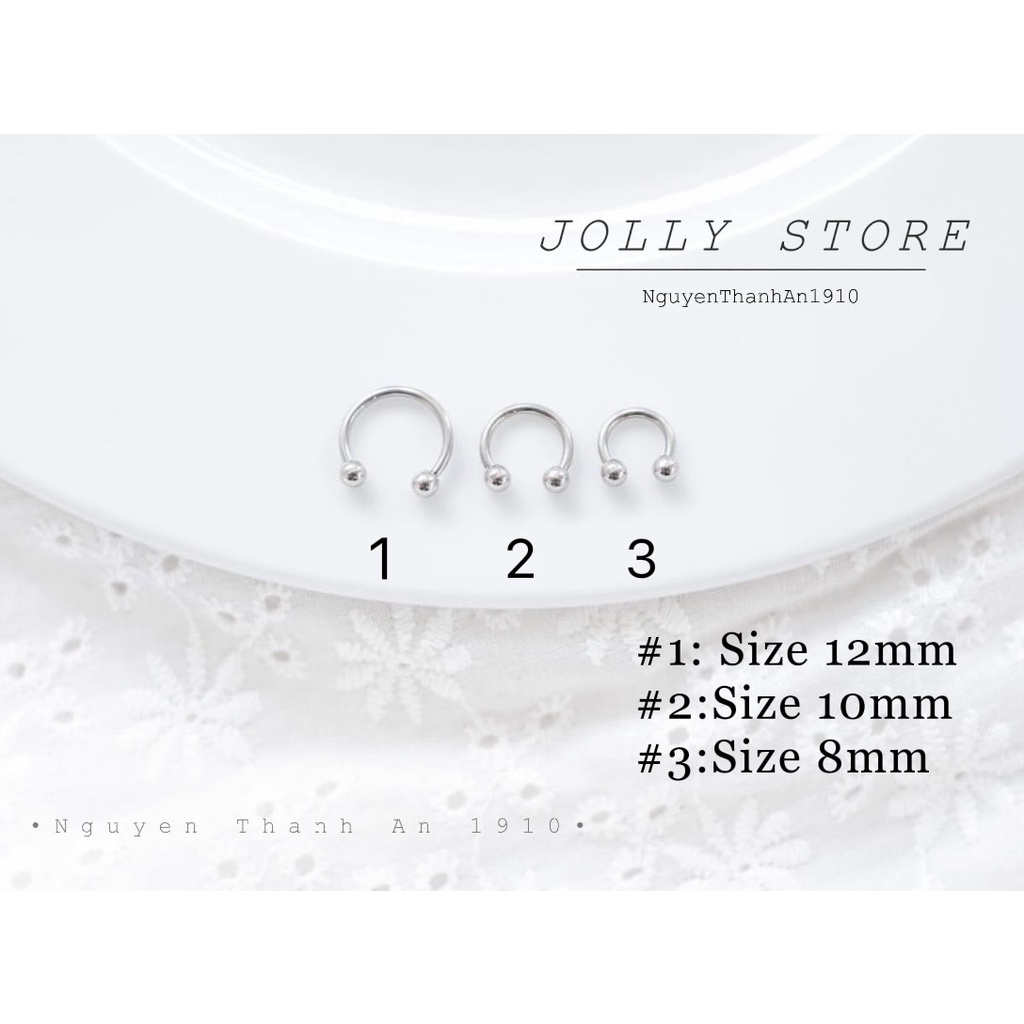 Khuyên Tai, Septum, Môi U 2 đầu bi tròn JOLLY bằng thép y tế