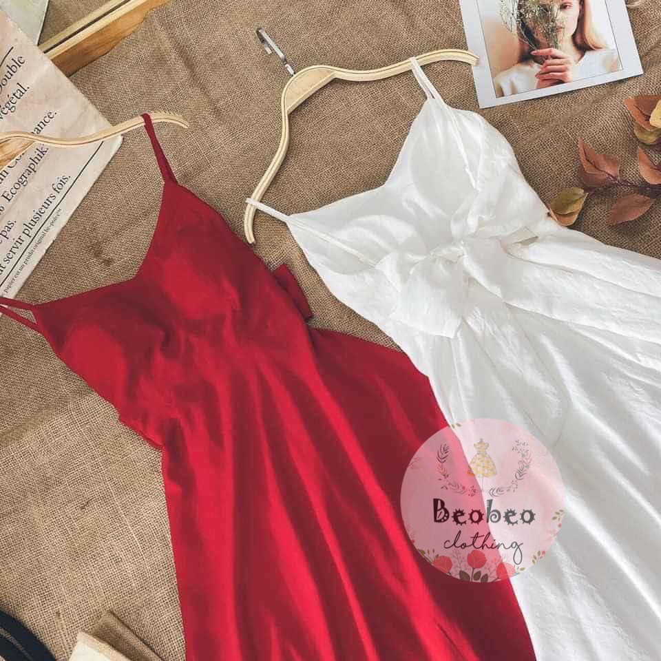 Đầm maxi 2 dây cổ v thắt nơ lưng siêu xinh