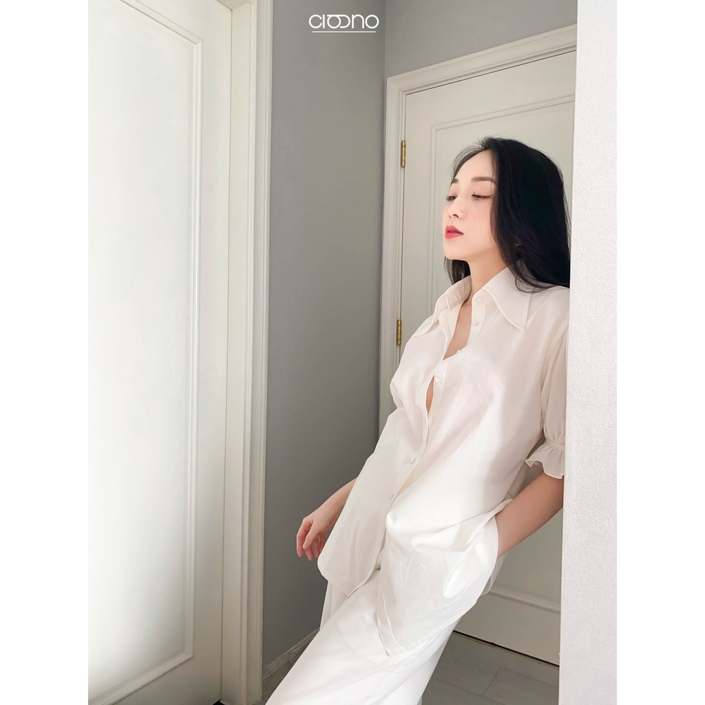 CIGNO-SET đồ trắng cổ sơ mi tay phồng cột nơ vintage sang trọng SUMMER SET