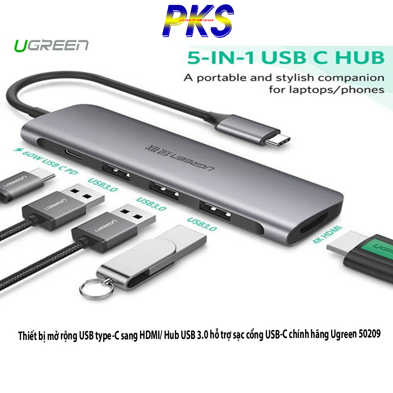 Cáp USB Type C to HDMI, USB 3.0 cao cấp chính hãng Ugreen 50209