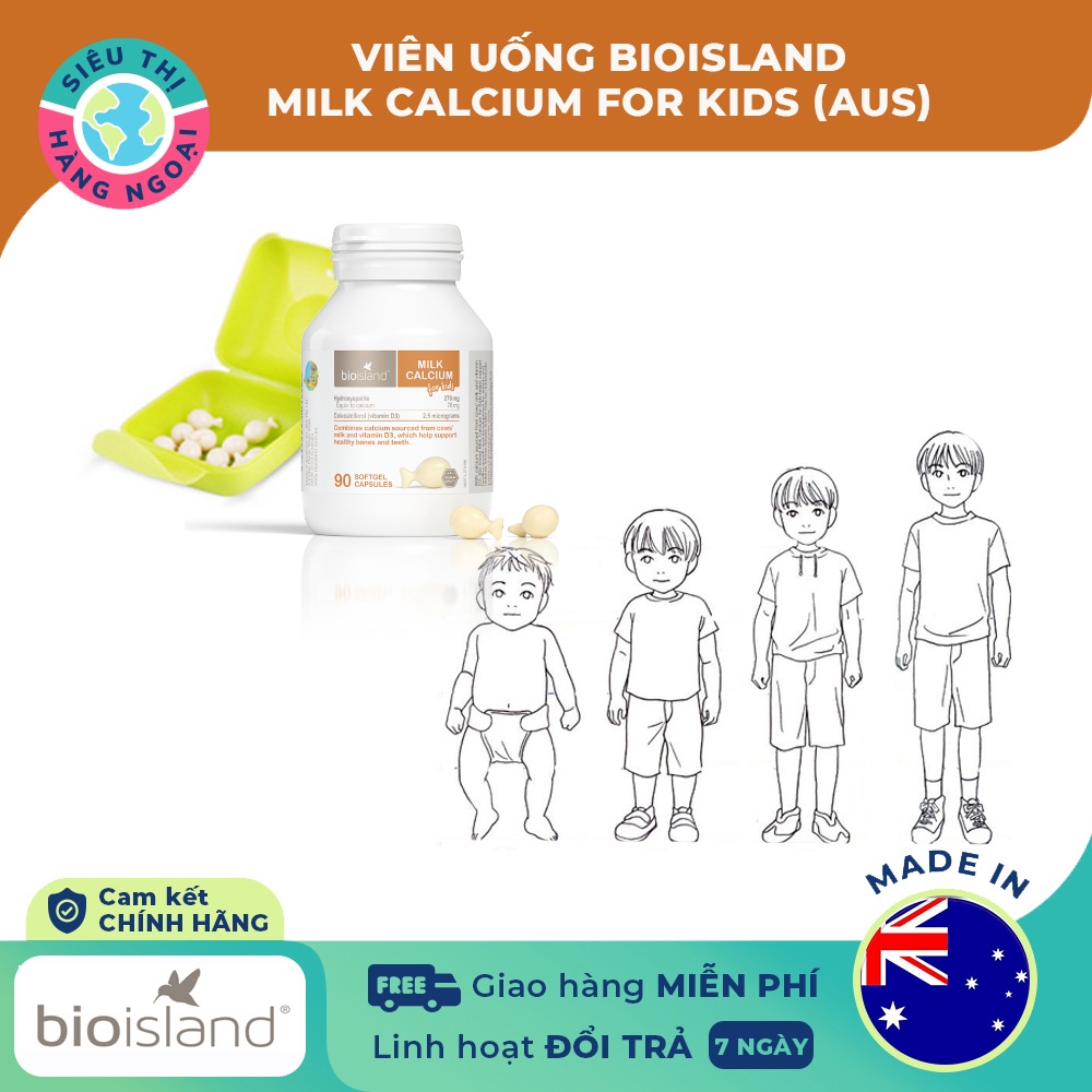 Viên Bổ sung Canxi sữa cho bé của Úc Bio Island Milk Calcium Kids 90 viên