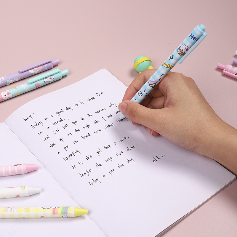 Bút Mực Gel Dạng Ấn 0.5mm Màu Đen Đơn Giản Dễ Thương Cho Học Sinh
