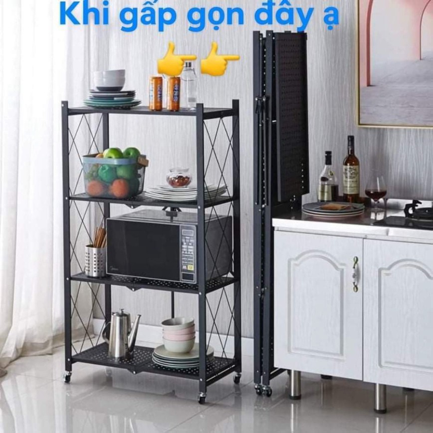 GIÁ TỐT NHẤT KỆ ĐỂ ĐỒ Trong bếp GẤP GỌN 4 tầng đa năng có bánh xe xoay 360 độ, thép CARBON, SƠN TĨNH ĐIỆN BÓNG 5 lớp xịn