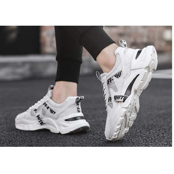 Giày Thể Thao Nam Giày sneaker nam -  Giày nam Màu trắng sữa dáng đẹp đế tăng chiều cao 4cm MS07