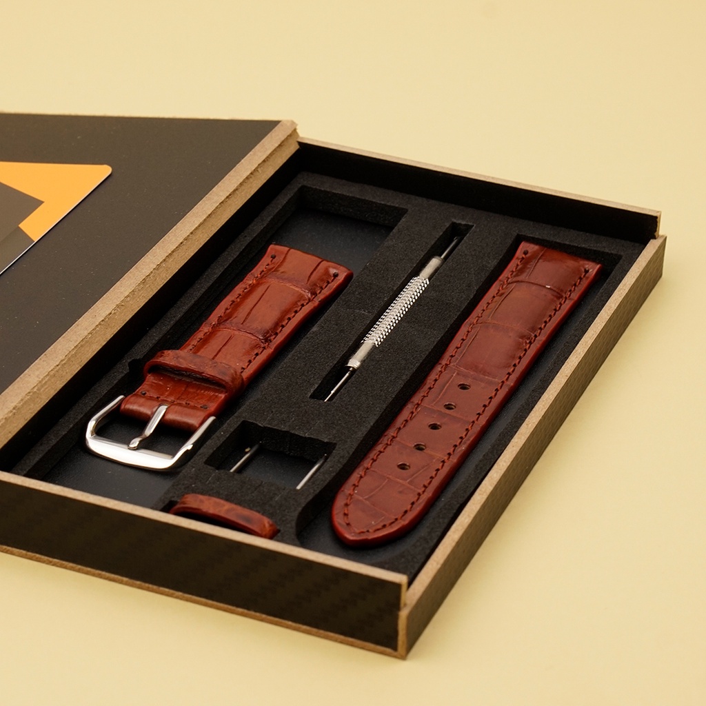 Dây Đồng Hồ Da Cá Sấu Nâu Đỏ - Dây Da Đồng Hồ MrFour | Crocodile Leather Watch Bands