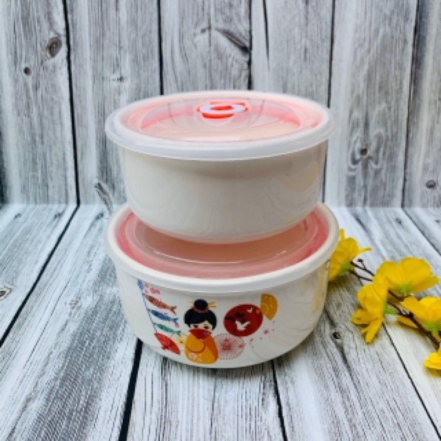 Bộ 2 tô sứ có nắp đậy quay được lò vi sóng