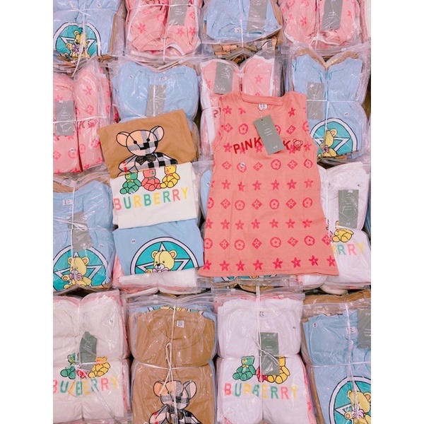 Sét 2 Váy sát nách gấu Pink nhiều màu chất cotton cho bé gái