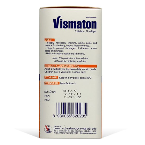 Viên bổ Vismaton- Bổ sung dưỡng chất giúp tăng cường sức khỏe, nâng cao đề kháng (Hộp 50 viên)