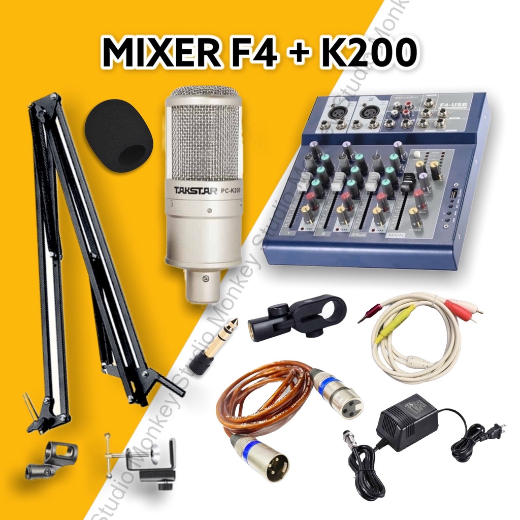 Bộ Combo Mic Thu Âm Hát Livestream Mixer F4 &amp; Mic TAKSTAR PC K200 ⚡BH 1 NĂM⚡ Thu Âm Điện Thoại Máy Tính