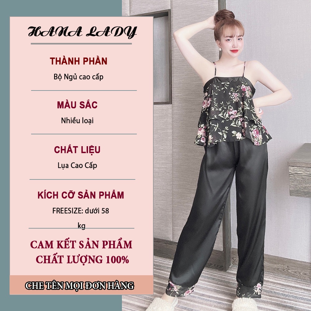Bộ đồ ngủ nữ, áo 2 dây lụa phối quần dài cao cấp V477