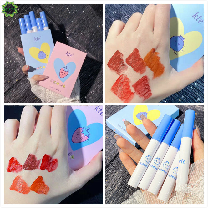 Cod Qipin Korean Cosmetic KTE Fruit Elimination Matte Anti Air Lip Glaze Gloss Set with 5 Colors | BigBuy360 - bigbuy360.vn