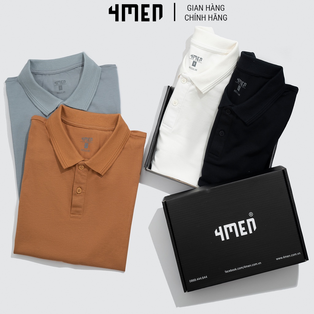 Áo polo nam trơn đẹp 4MEN PO035 có cổ trụ bẻ, ngắn tay, vải thun cá sấu cotton cao cấp chính hãng hàng hiệu giá rẻ