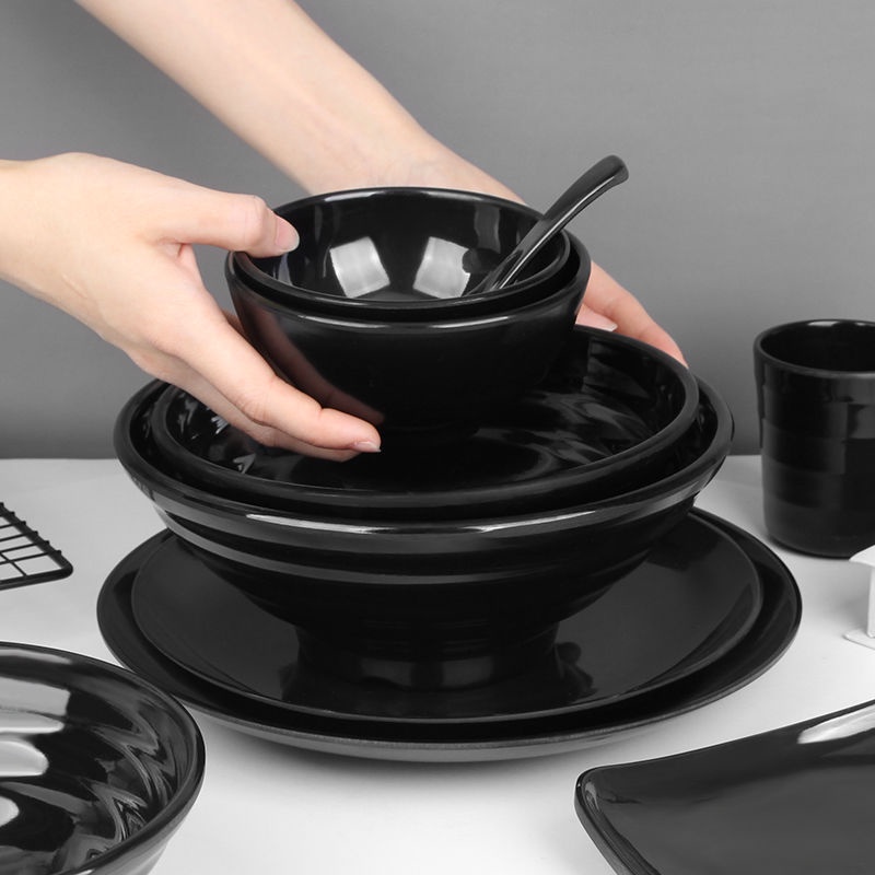 Hàng Mới Về Hàng Mới Về Bộ Bát Đĩa Nhựa Resin Màu Đen Cho Bàn Ăn Mì Sản Phẩm Hàng Mới Về
