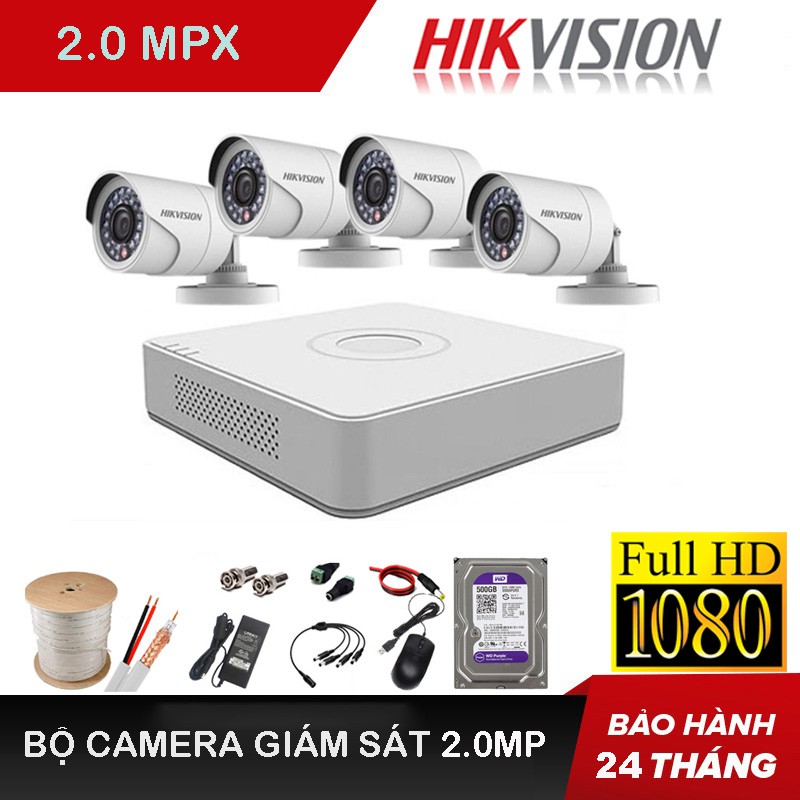 BỘ CAMERA GIÁM SÁT HIKVISION FULL HD 1080P - 2.0MP, KÈM ĐỦ PHỤ KIỆN LẮP ĐẶT - CHÍNH HÃNG BẢO HÀNH 2 NĂM | BigBuy360 - bigbuy360.vn