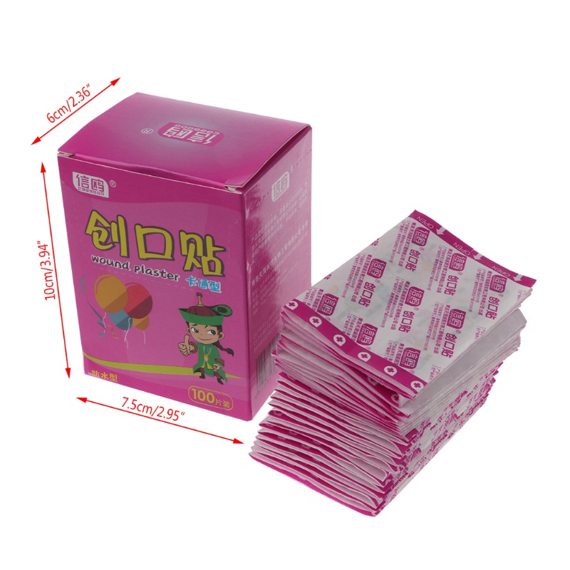 Set 100 băng cá nhân chống thấm nước thoáng khí hoạt hình