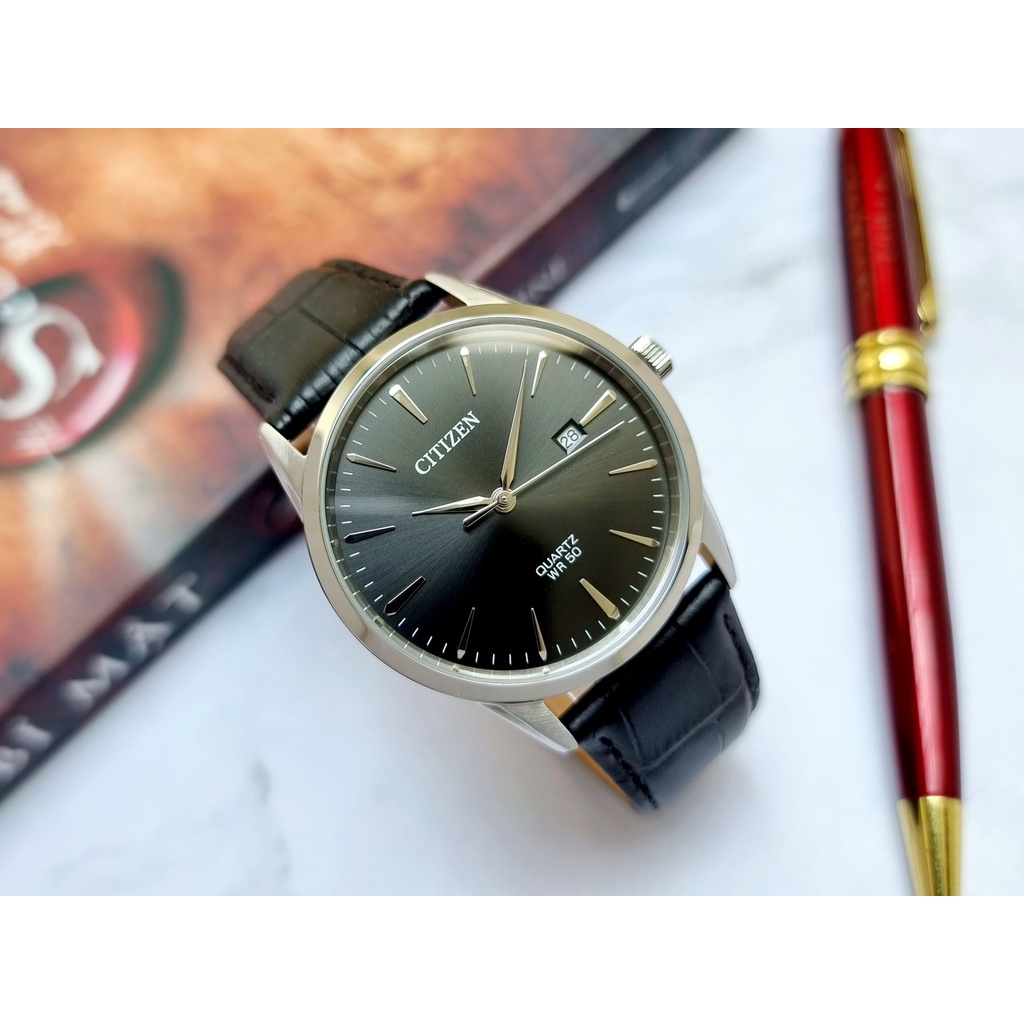 Đồng Hồ Nam Citizen BI5000-10E Pin Dây Da Full Đen