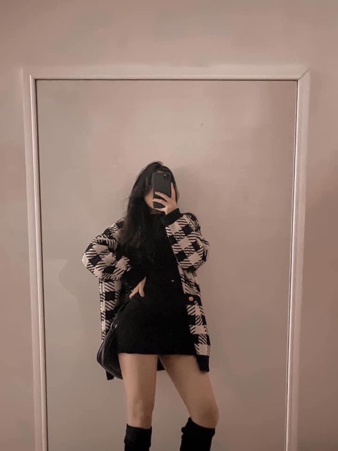 Áo cardigan kẻ caro dày