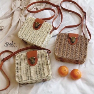 Túi cói vuông hộp VINTAGE đeo chéo/ đeo vai - Giỏ cói đi biển đi du lịch sống ảo vuông đẹp