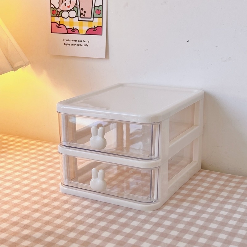 Hộp Đựng Mỹ Phẩm Nhiều Ngăn Họa Tiết Thỏ Dễ Thương Chống Bụi