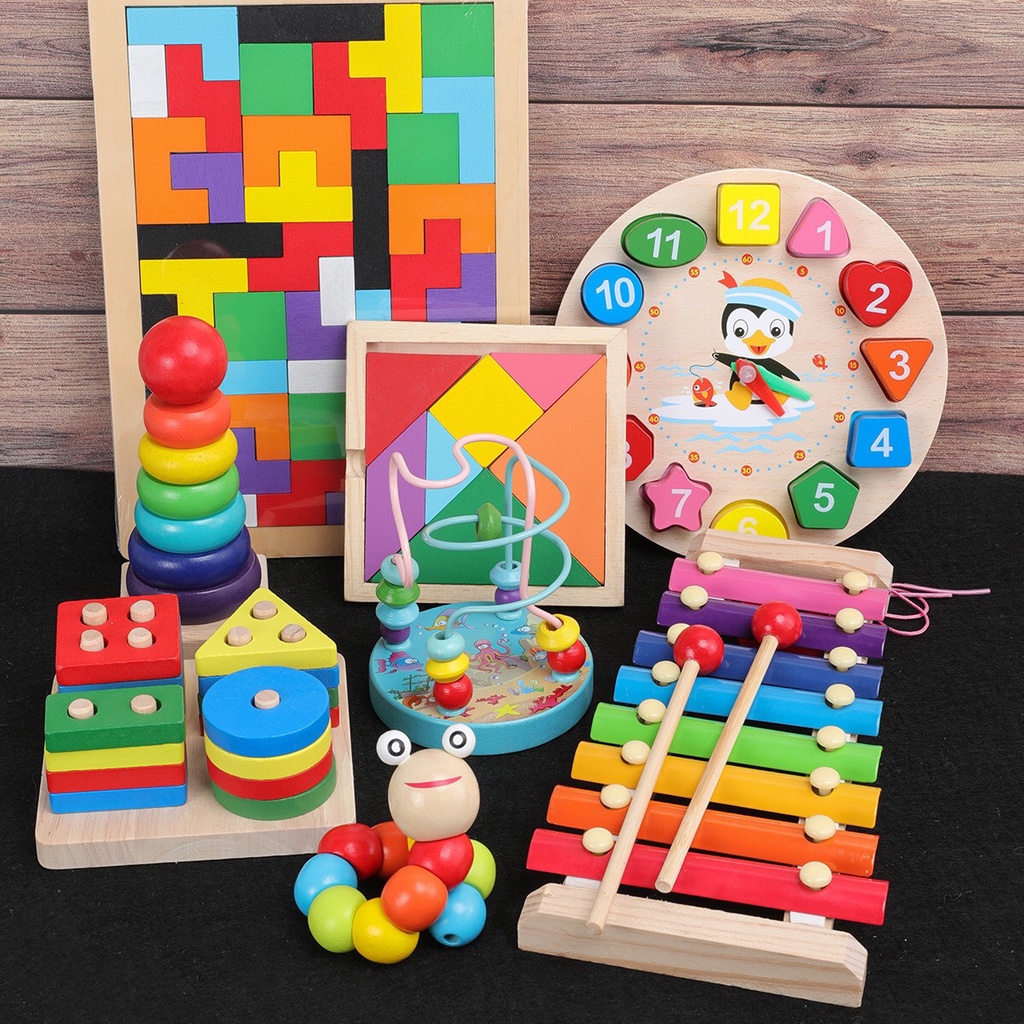 Bộ xếp hình thả khối gỗ vào cột trụ montessori 𝐄𝟏𝟒