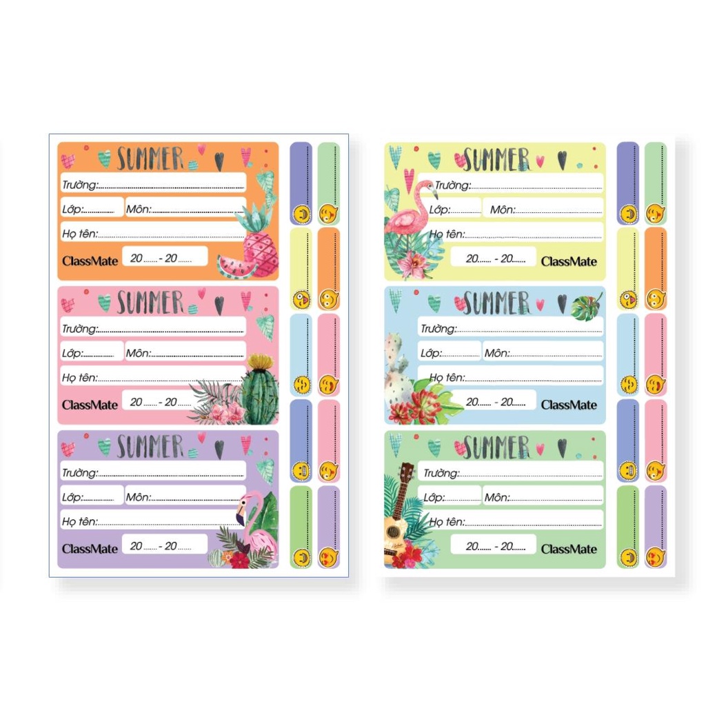 Nhãn Vở Có Keo Dán Sẵn CLASSMATE Chất Liệu Giấy Bóng Nổi Bật, Họa Tiết Summer Dễ Thương 15 Cái/ Tập CL-NT218