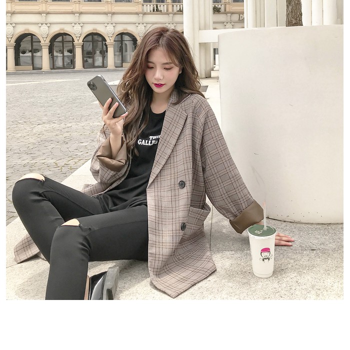 ÁO BLAZER 2 LỚP KẺ NÂU CHOCO , ÁO VEST SET ĐỒ NỮ (ảnh thật/sẵn)