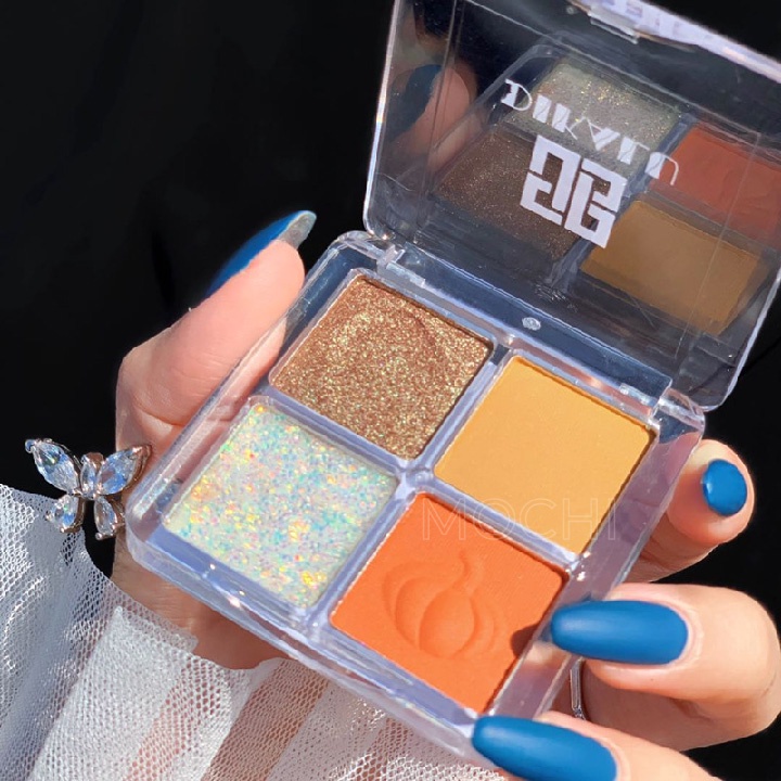 Bảng Phấn Mắt 4 Ô Màu Pumpkin Wine Red DIKALU Nhũ Lì Kim Tuyến Trang Điểm Makeup Mắt MOCHI SHOP