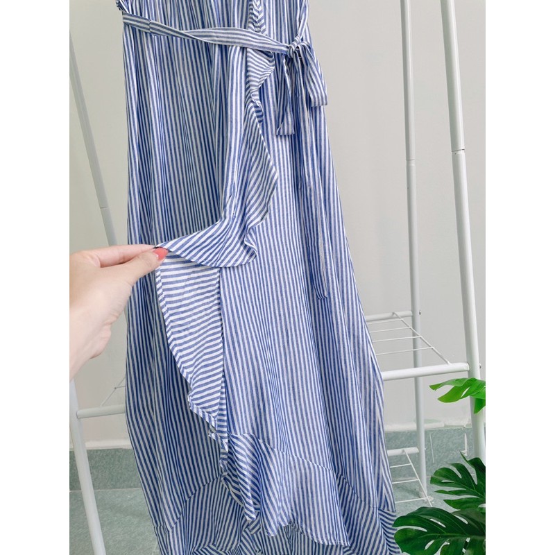 Đầm maxi sọc cổ v viền bèo | BigBuy360 - bigbuy360.vn