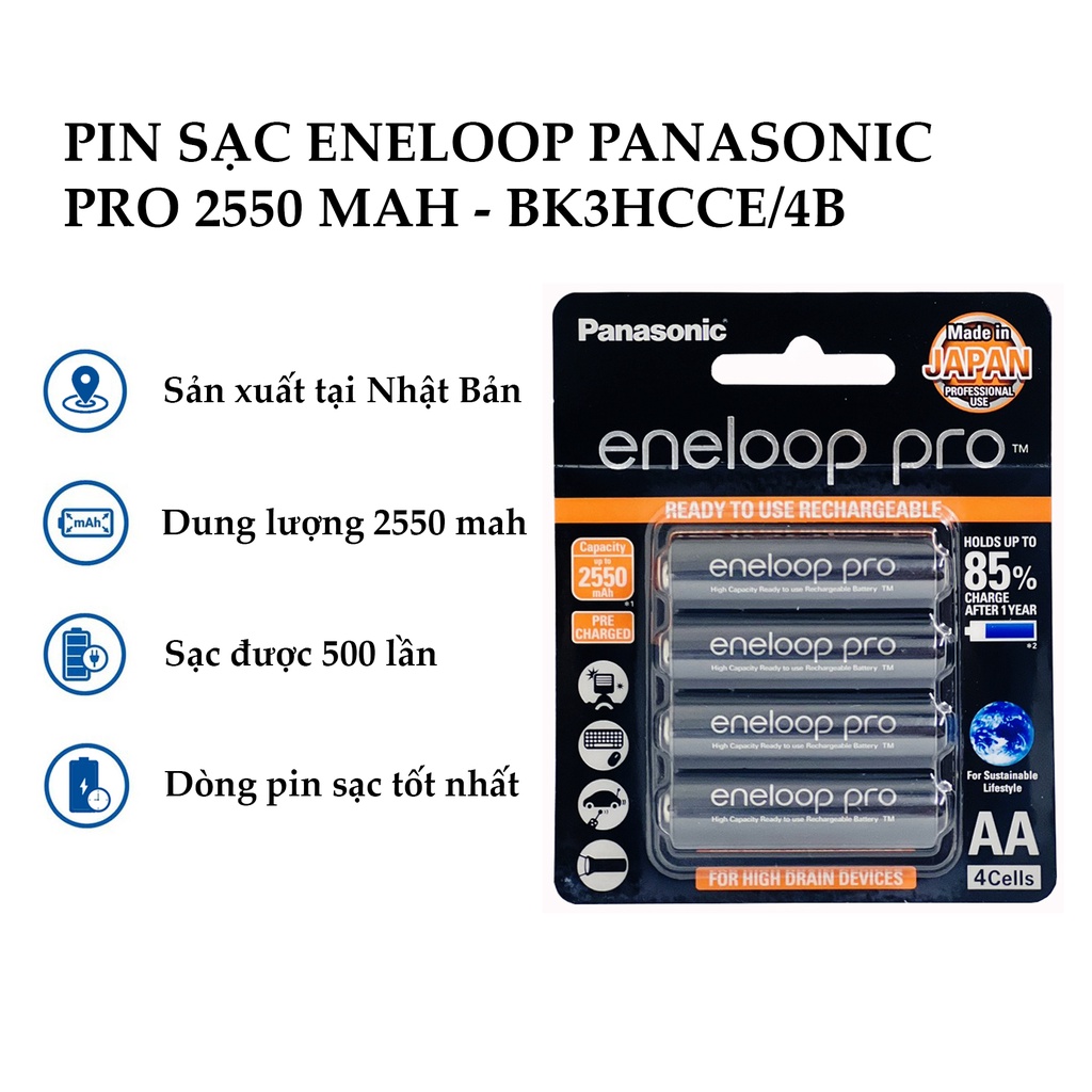 Pin sạc Eneloop Panasonic Pro 2550mAh vỉ 4 viên chính hãng