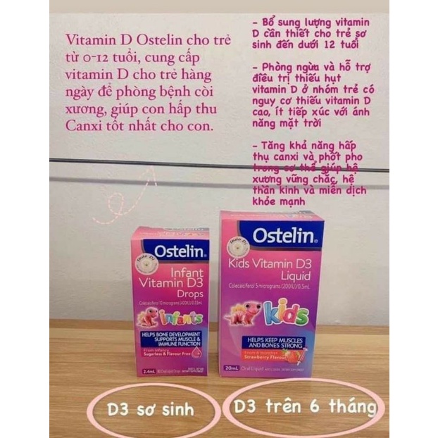 Vitamin D3 Ostelin Cho Bé Từ Sơ Sinh Dạng Nhỏ Giọt Và Xi Lanh Tiện Lợi - CHUẨN ÚC | DATE 7/2022 và 2023