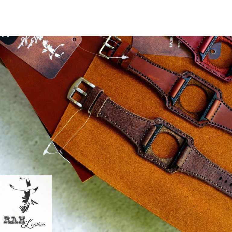 Dây đồng hồ Apple Watch , Iwatch , Iphone Watch Da Bò Thật Kiểu Quân Đội RAM Leather BX  Bền Đẹp