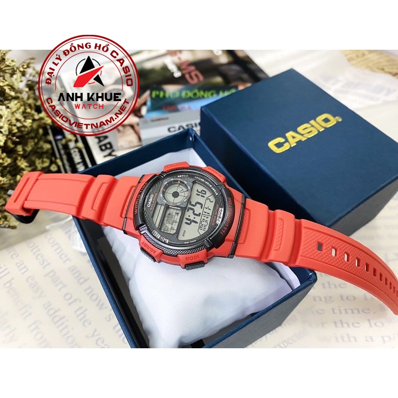 Đồng Hồ Casio | Nam AE-1000W-4AVDF | Dây Nhựa Màu Đỏ | Pin 10 Năm | Chống Nước WR100M