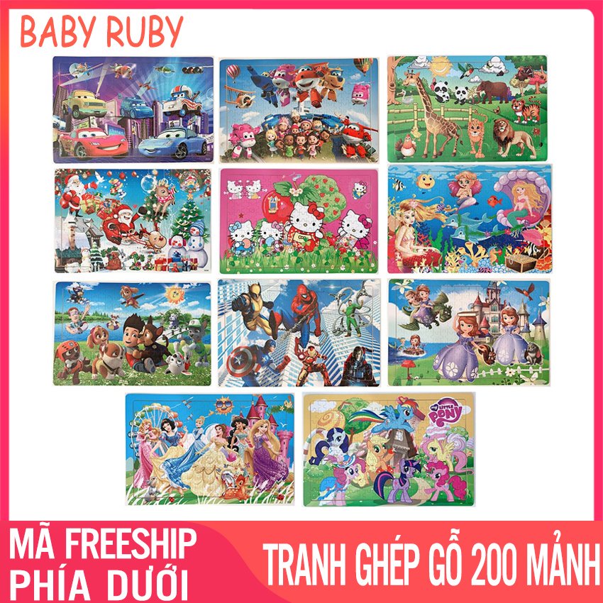 Tranh ghép hình cho bé 200 mảnh nhiều chủ đề - Bộ xếp hình gỗ