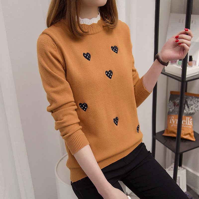 Áo len lông thỏ thêu tim basic 4 màu xinh xắn