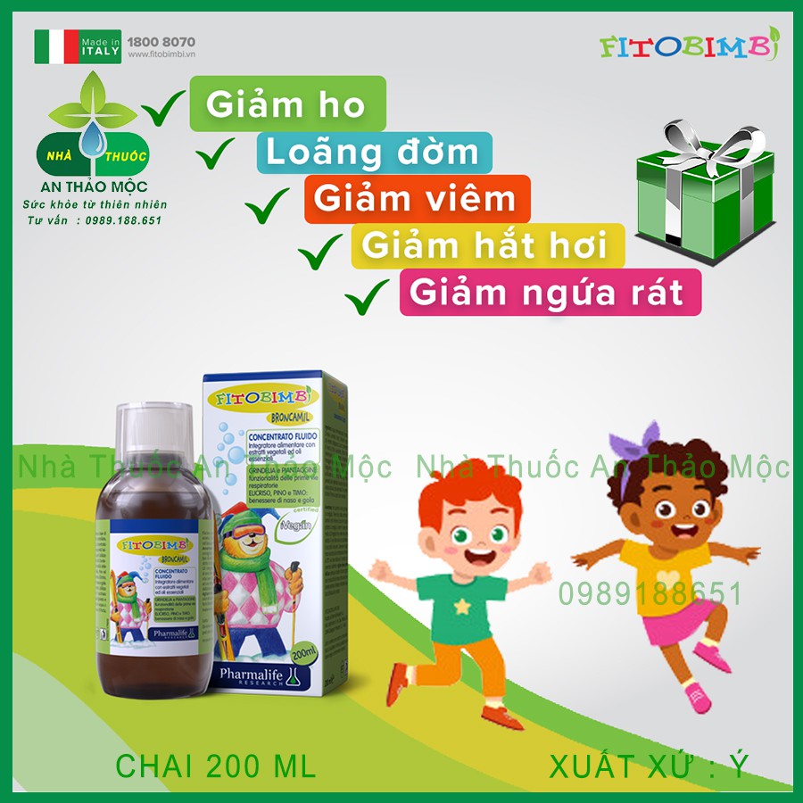 Fitobimbi Broncamil.Thảo Dược Ho Có Đờm,Viêm Họng,Viêm Phế Quản Làm Dịu Mát Họng